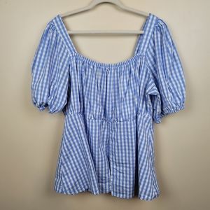 Eloquii Blue/White Gingham Top size 22